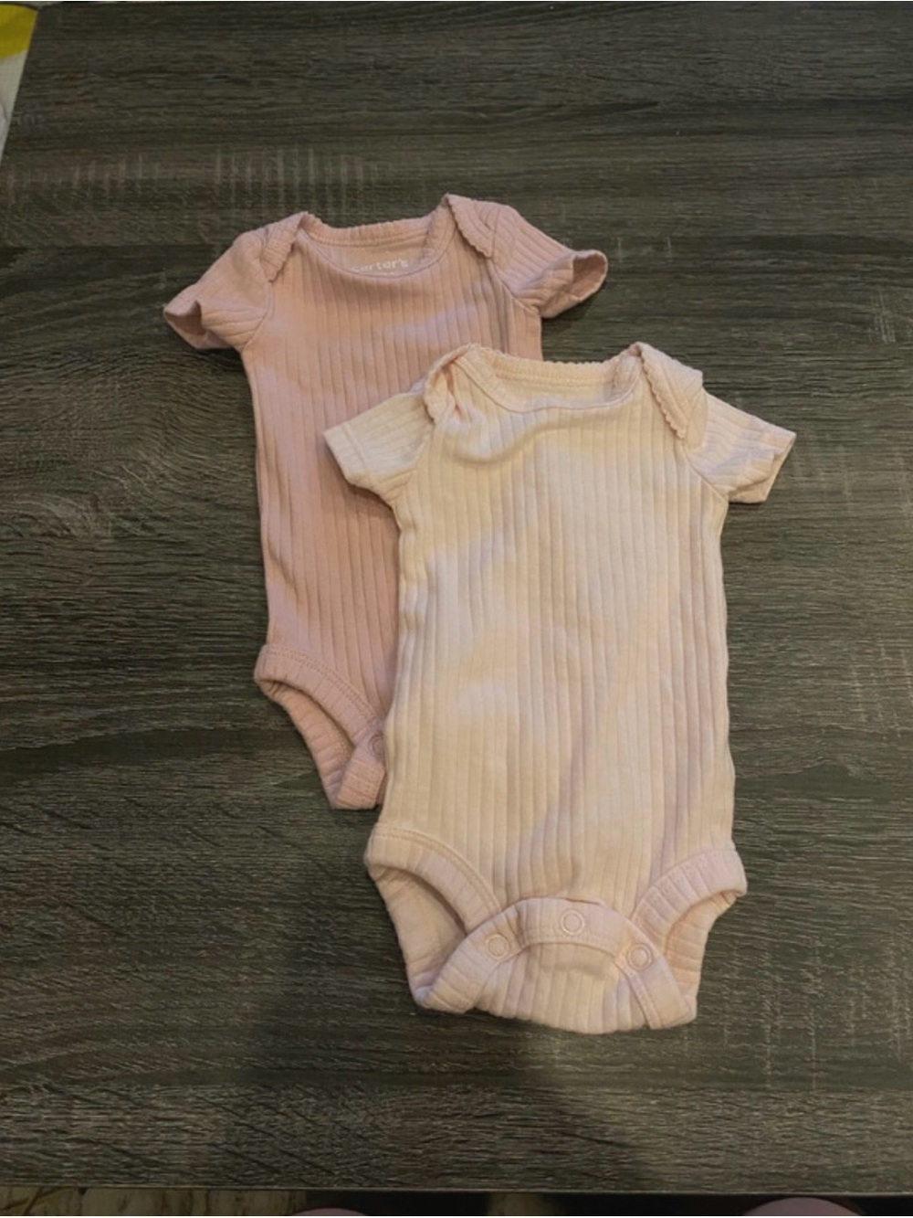 Carter's Ribbed Short-Sleeve One-Piece Bodysuits - Pale Pink Set of 2